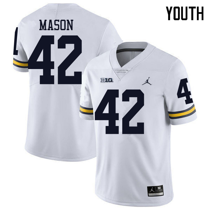 Jordan Brand Youth #42 Ben Mason Michigan Wolverines College Football Jerseys Sale-White